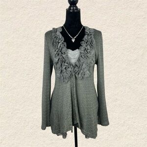 Y2K A'reve Gray Ruffled Women's Long Sleeve Fairycore Cardigan